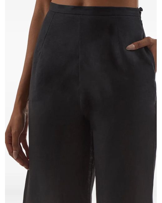 Taller Marmo Black Marlino Fringes-Detail Linen Trousers