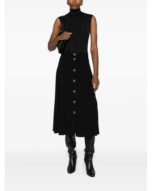 Nissa Black Button Midi Skirt