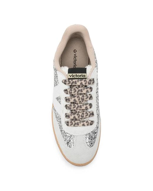 Victoria White Glitter-Effect Leopard-Print Sneakers