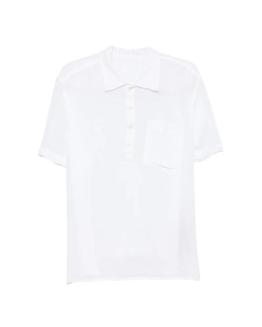 120% Lino White Short-Sleeves Chest-Pocket Polo Shirt for men