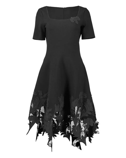 Oscar de la Renta Black Floral-Lace Dress
