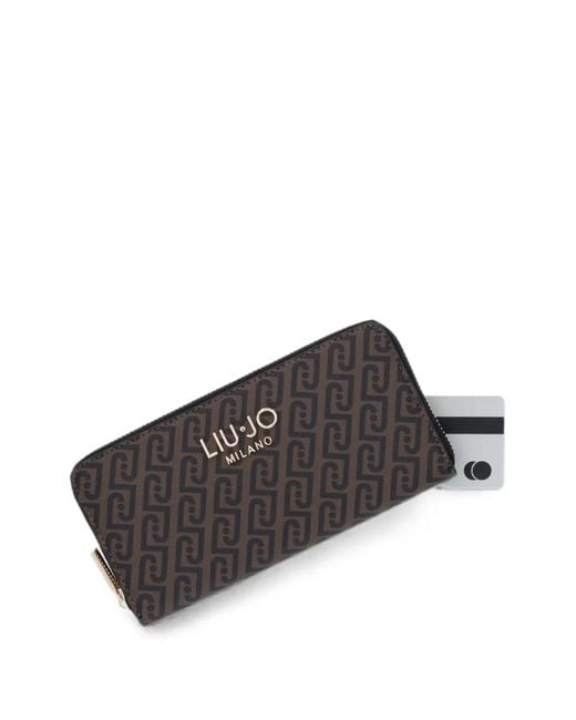 Liu Jo Gray Monogram-Pattern Zip-Around Wallet
