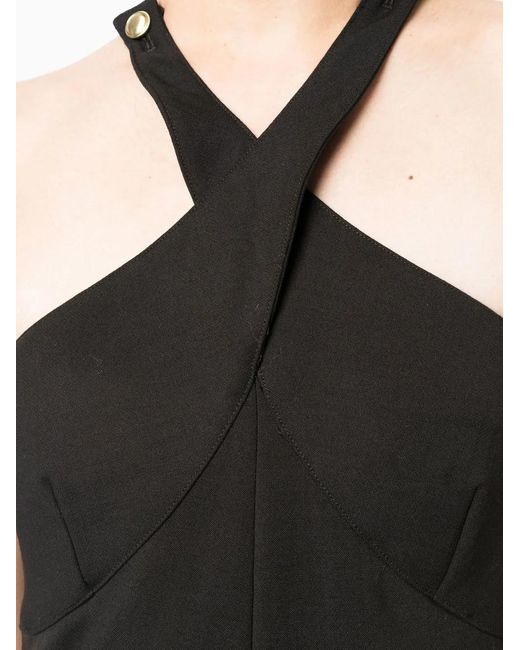 Rosetta Getty Black Cross-Neck Sleeveless Midi Dress