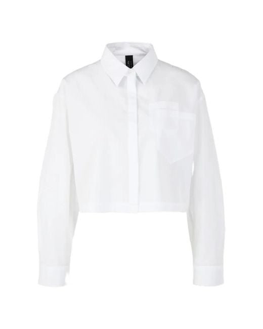 Marc Cain White Cropped Chest-Pocket Shirt