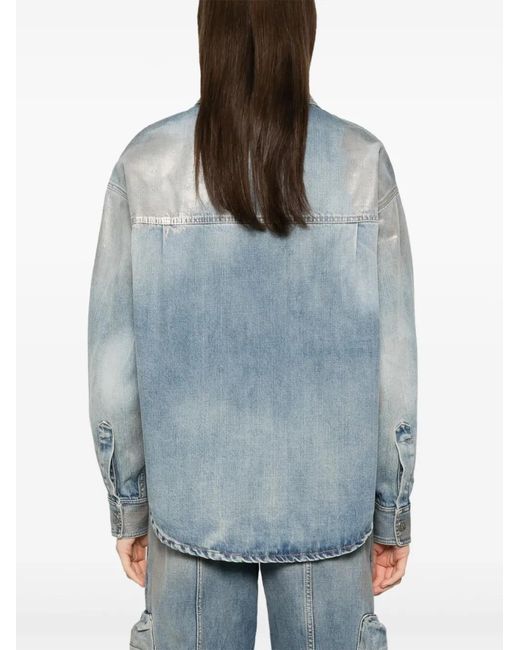 Palm Angels Blue Coated Denim Shirt