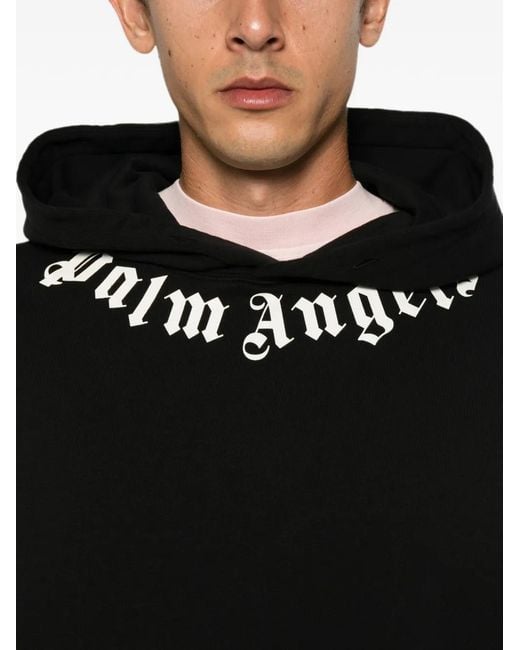 Palm Angels Black Neck Logo Printed Hoodie for men