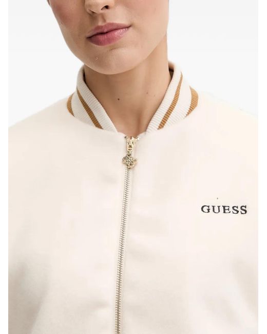 Guess White Logo-Embroidered Bomber Jacket