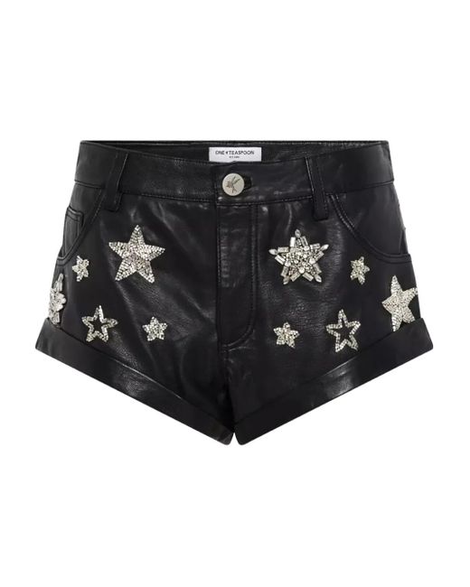 One Teaspoon Black Star-Embellished Rolled Shorts