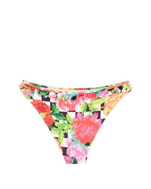 Moschino Pink Floral-Print Ruffled Bikini Bottoms