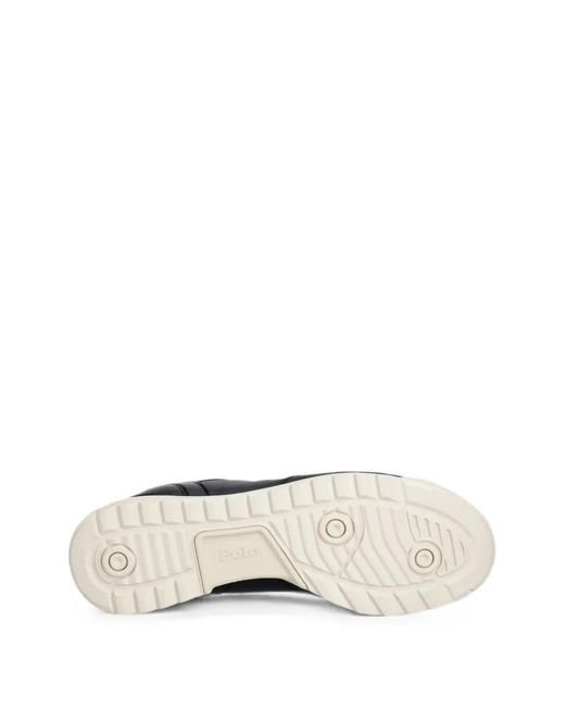 Polo Ralph Lauren Black Varick Logo-Debossed Leather Sneakers for men