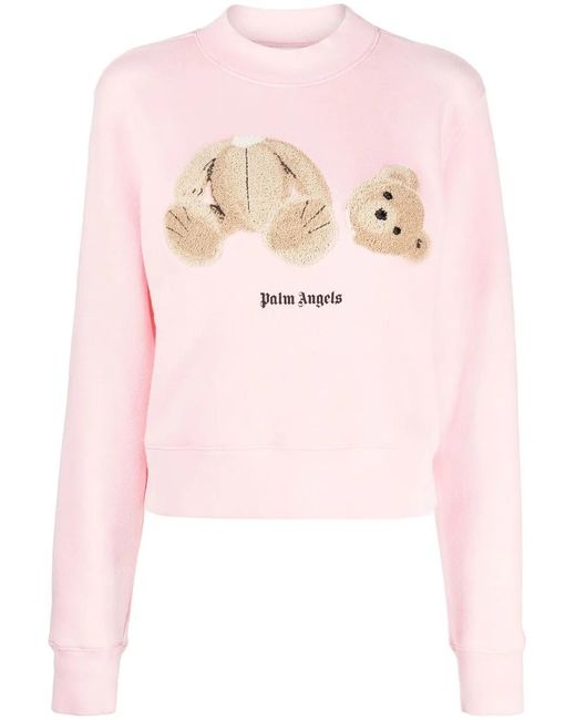 Felpa Con Stampa di Palm Angels in Pink