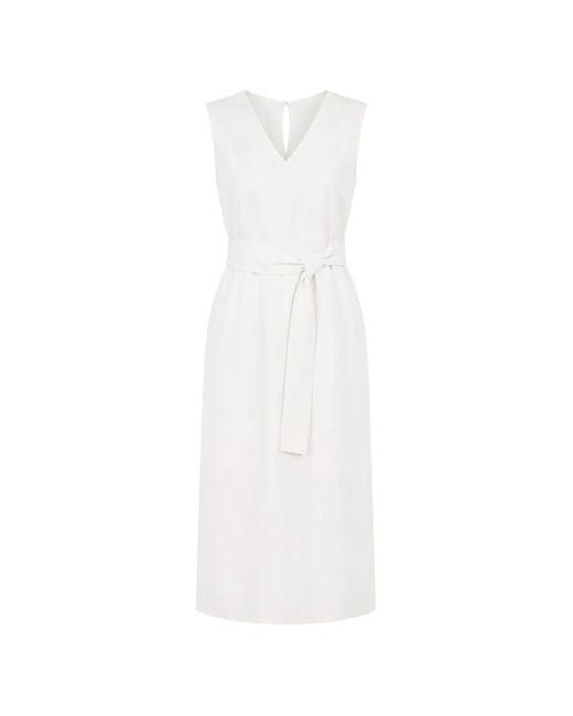 Calvin Klein White Belted V-Neck Dress