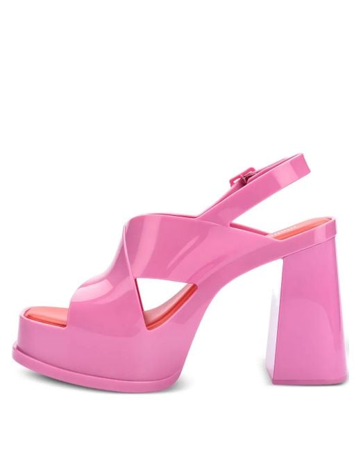 Melissa Pink Dance Crossover-Strap Block-Heel Sandals
