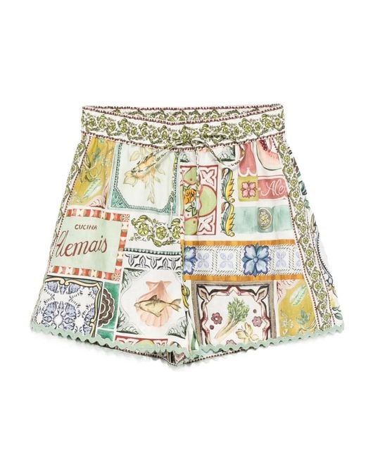 ALÉMAIS White Scalloped Printed Shorts