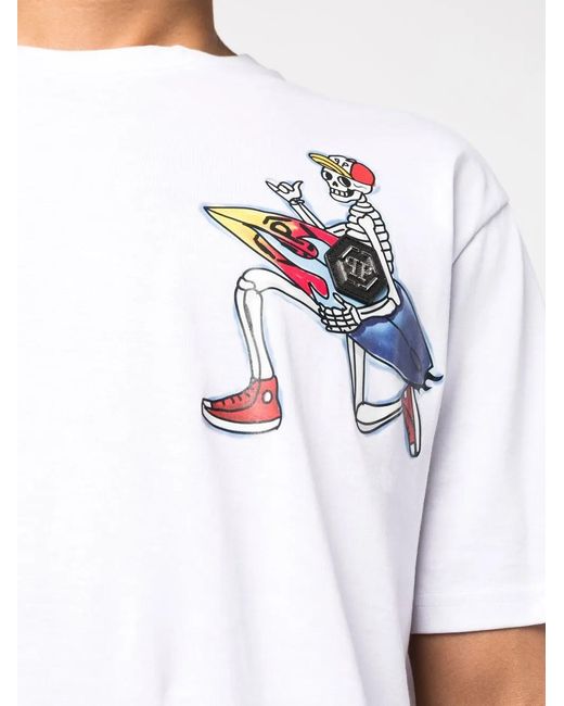 Philipp Plein White Hawaii Graphic-Print Cotton T-Shirt for men