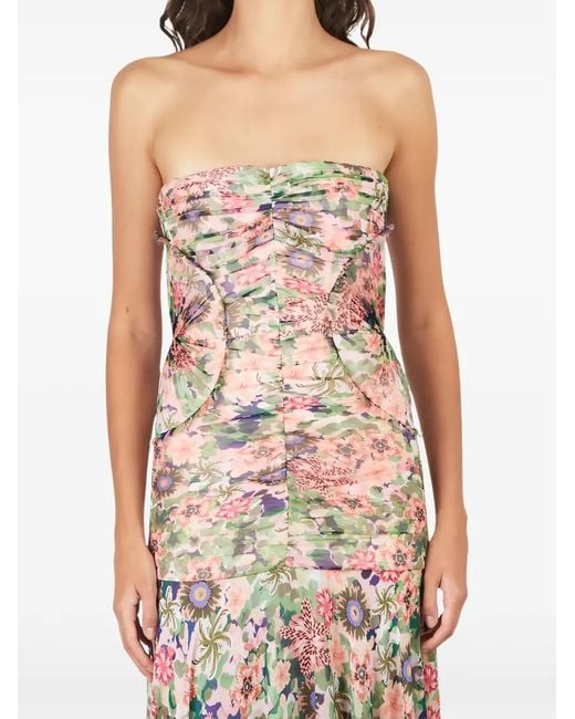 Saloni Pink Robe-Bustier Longue Kristie À Fleurs