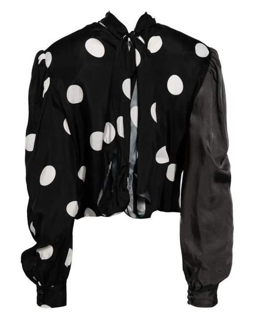 Pushbutton Black Asymmetric Long Sleeves Blouse