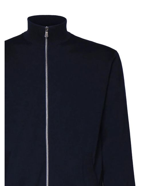 Fedeli Blue Turtleneck Zip-Front Sweater for men