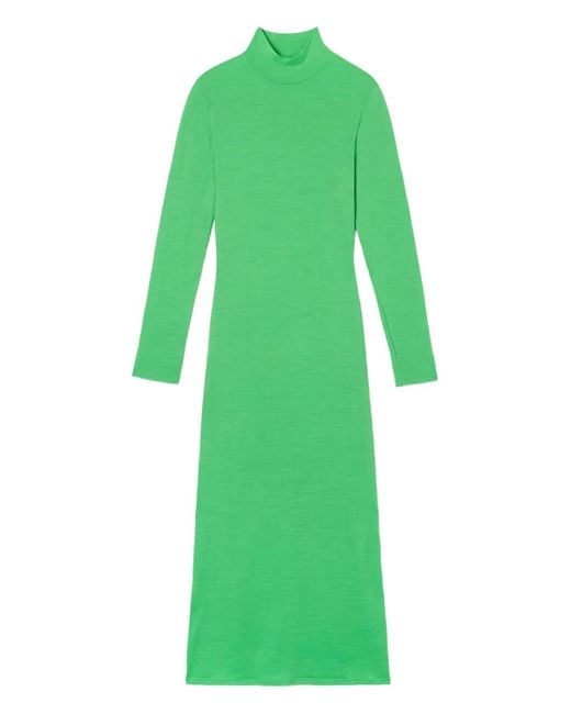 Sunnei Green High-Neck Long-Sleeves Midi Dress
