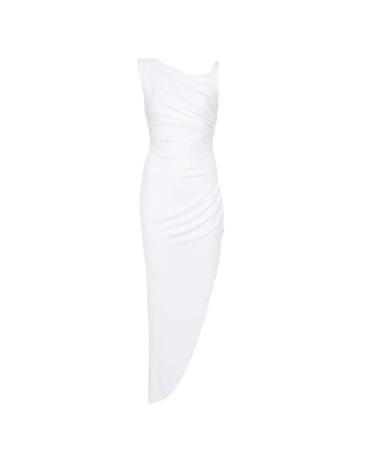 Elisabetta Franchi White Asymmetric Draped Midi Dress
