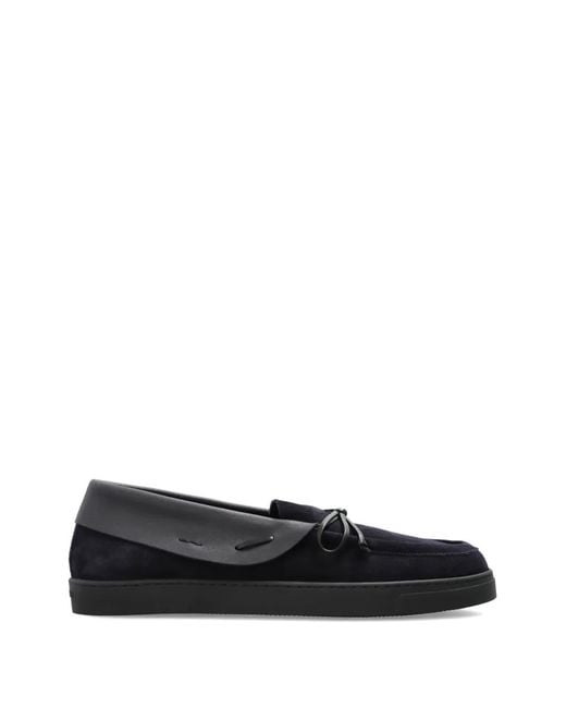 Giorgio Armani Black Lace-Up Suede Loafers for men