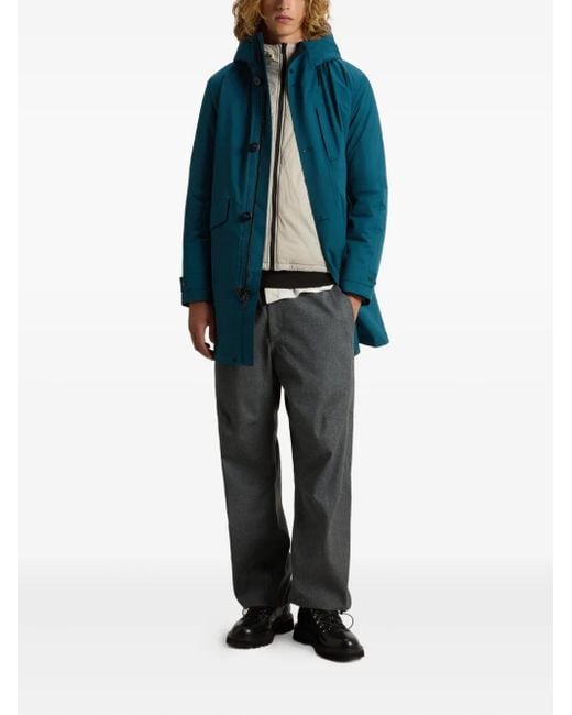 Woolrich Blue Hooded Button Raincoat for men