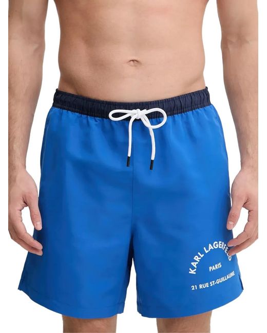 Karl Lagerfeld Blue Logo-Print Drawstring Swim Shorts for men