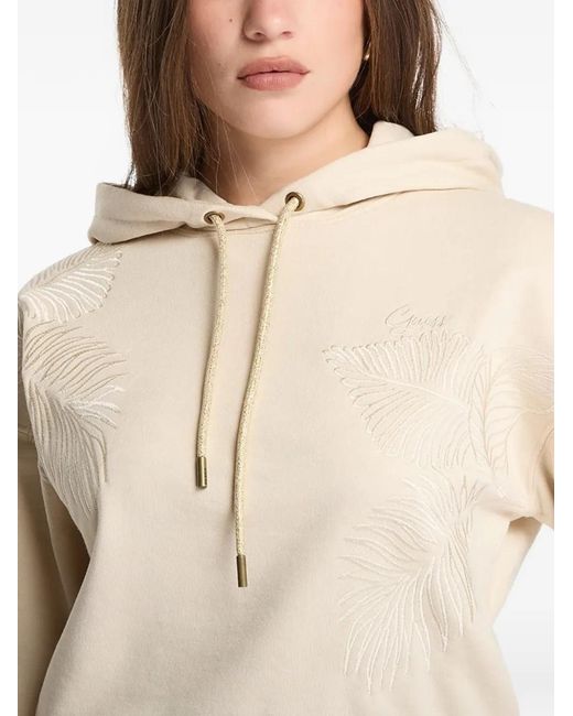 Guess Blue Leaf-Embroidered Drawstring Hoodie