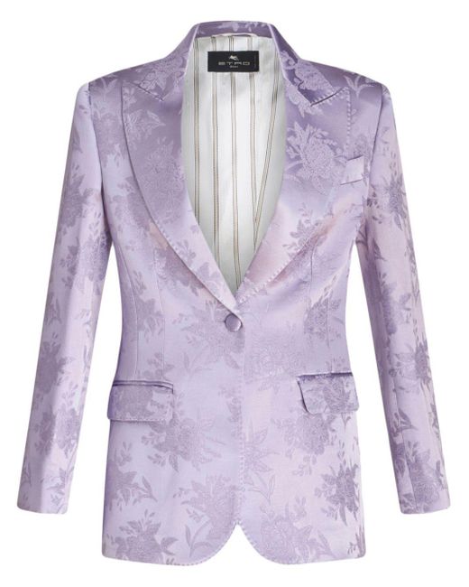 Etro Purple Floral-jacquard Single-breasted Blazer