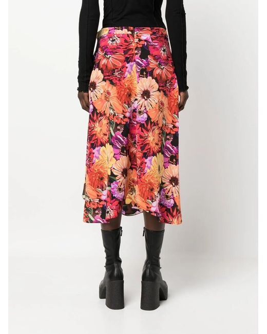 Stella McCartney Red Floral-Print Petal Midi Skirt