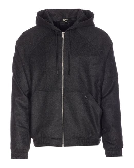 Fendi Kapuzenjacke mit Logo-Schild in Black für Herren