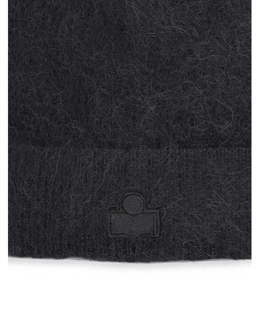 Isabel Marant Blue Logo-Patch Knitted Beanie Hat