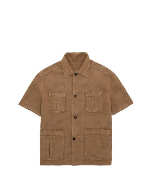 Fortela Brown Bohem Pocket Short-Sleeve Shirt for men
