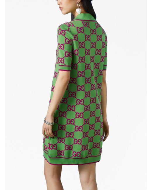 Gucci Green Kleid Im Polostil Aus Baumwolle Und Seide Mit GG