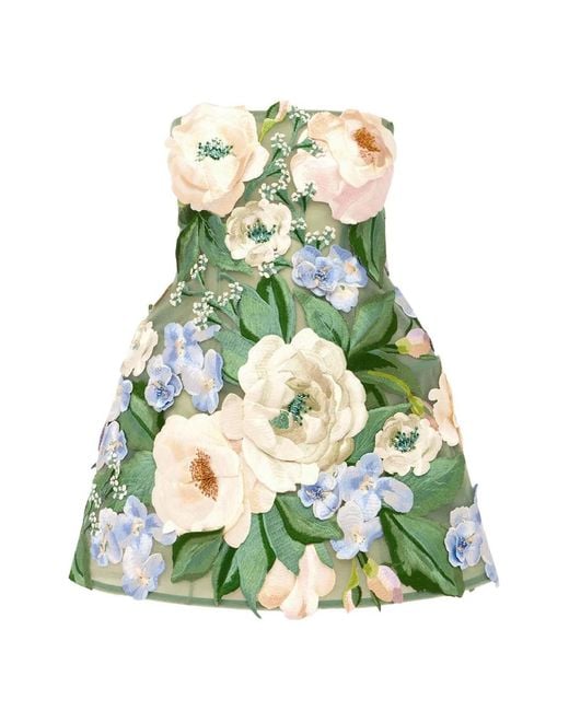LEO LIN Green Roselle Floral-Embroidered Dress