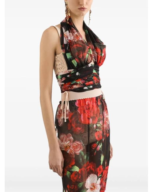 Dolce & Gabbana Red Floral-Print Top