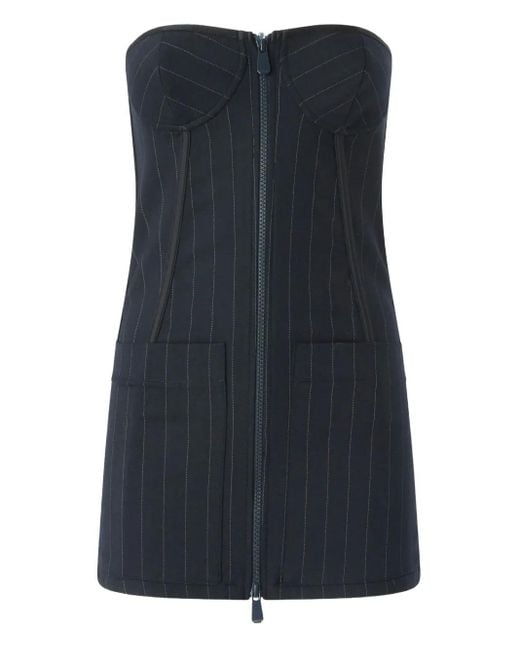 Pinko Blue Pinstripe Poly Wool Bustier Top