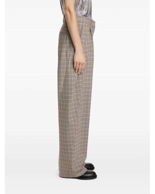 Rabanne Natural Checked Pleated Wide-Leg Trousers