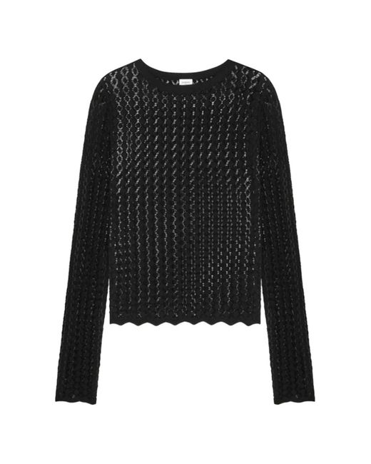Saint Laurent Black Openwork Long-Sleeve Top