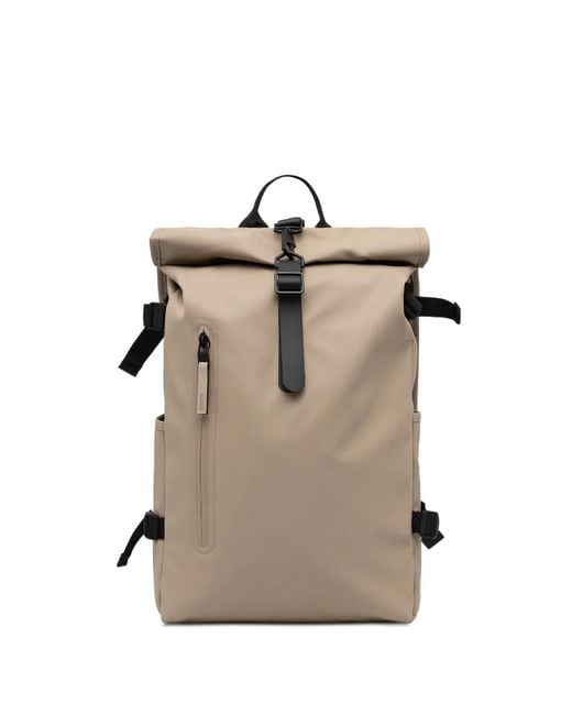 Rains Natural Large Rolltop Buckled Backpack