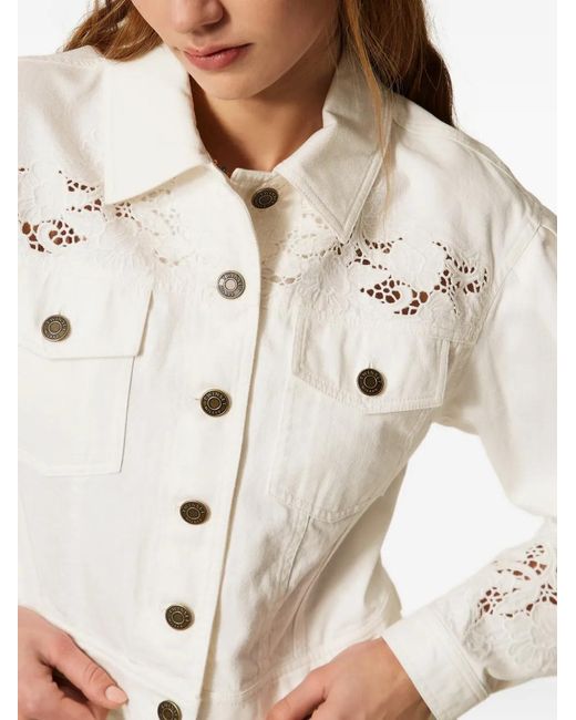 Twinset White Lace-Detail Denim Jacket