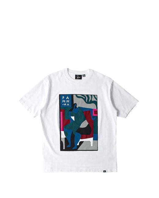 by Parra White Leaving Now Graphic-Print T-Shirt for men