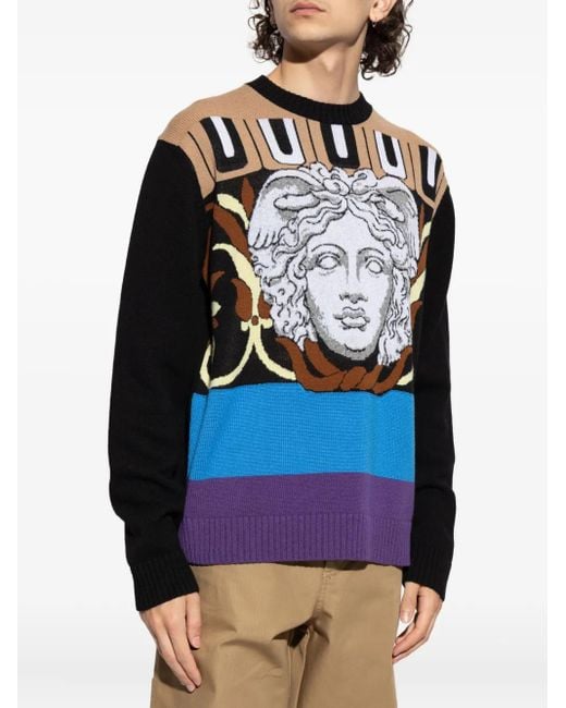 Versace Blue Medusa Head Wool Sweater for men