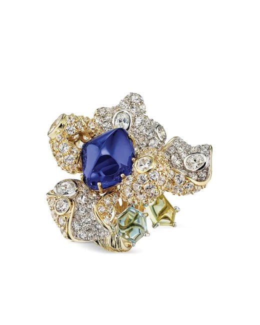 Anabela Chan Blue 18Kt Vermeil Sapphire Blossom Gemstone Ring