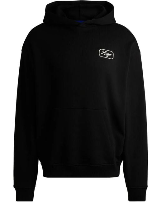 HUGO Black Logo-Print Hoodie for men