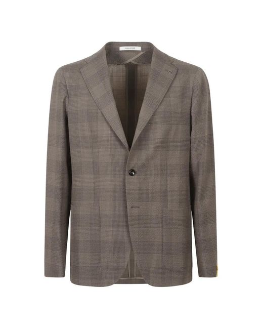 Tagliatore Gray Check-Pattern Seersucker Blazer for men