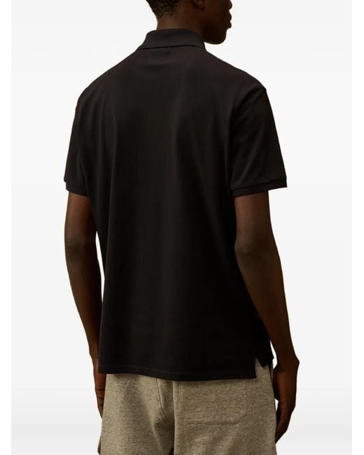 C P Company Black Short-Sleeve Point-Collar Cotton Polo Shirt for men