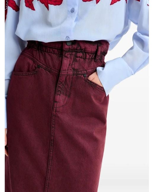 Essentiel Antwerp Purple Elasticated-Waistband Denim Midi Straight Skirt