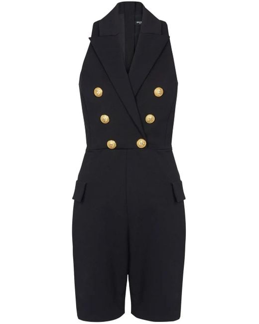 Balmain Blue Peak-Lapels Double-Breasted Playsuit
