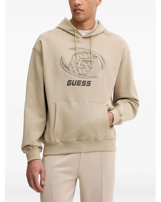 Guess Natural Logo-Print Pouch-Pocket Hoodie for men